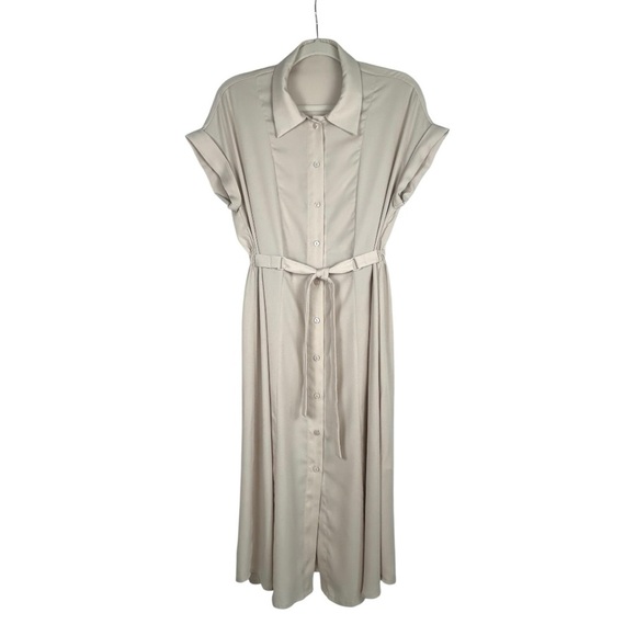 ICICLE 100% Silk Cream Button Down Midi Shirt Dress Women's Size 6 - Picture 1 of 9